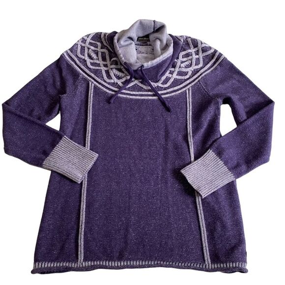 Eddie Bauer Purple Cowl Neck Fair Isle Sweater Sz M - Picture 4 of 10